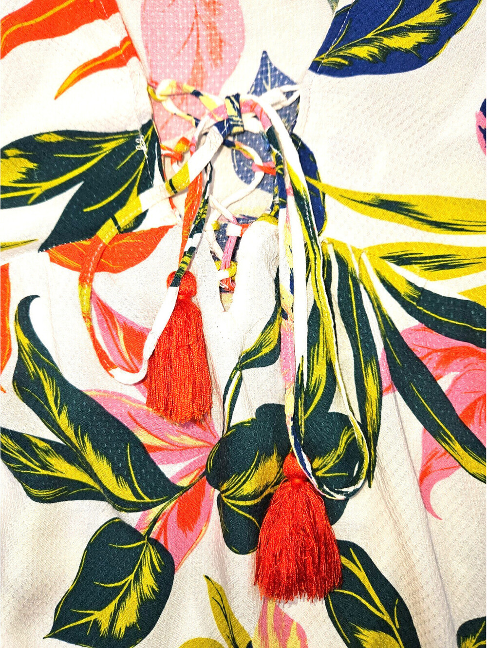 Blue Island Size M Summer Tropical Leaf & Floral V-Neck Beach Mini Dress - Picture 5 of 11